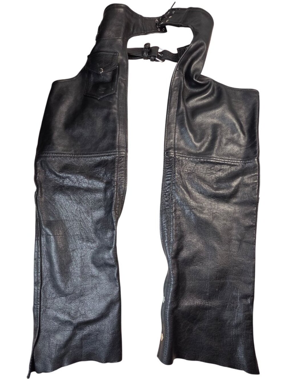 Biker Skins Black Leather Motorcycle Riding Chaps Snap & Zipper Closure Medium